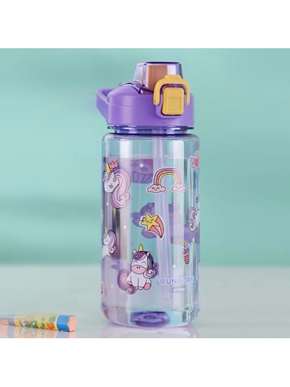 🆕-Kids Water Bottle with Silicone Straw and Spill- Proof Lid-Unicorns & Rainbows